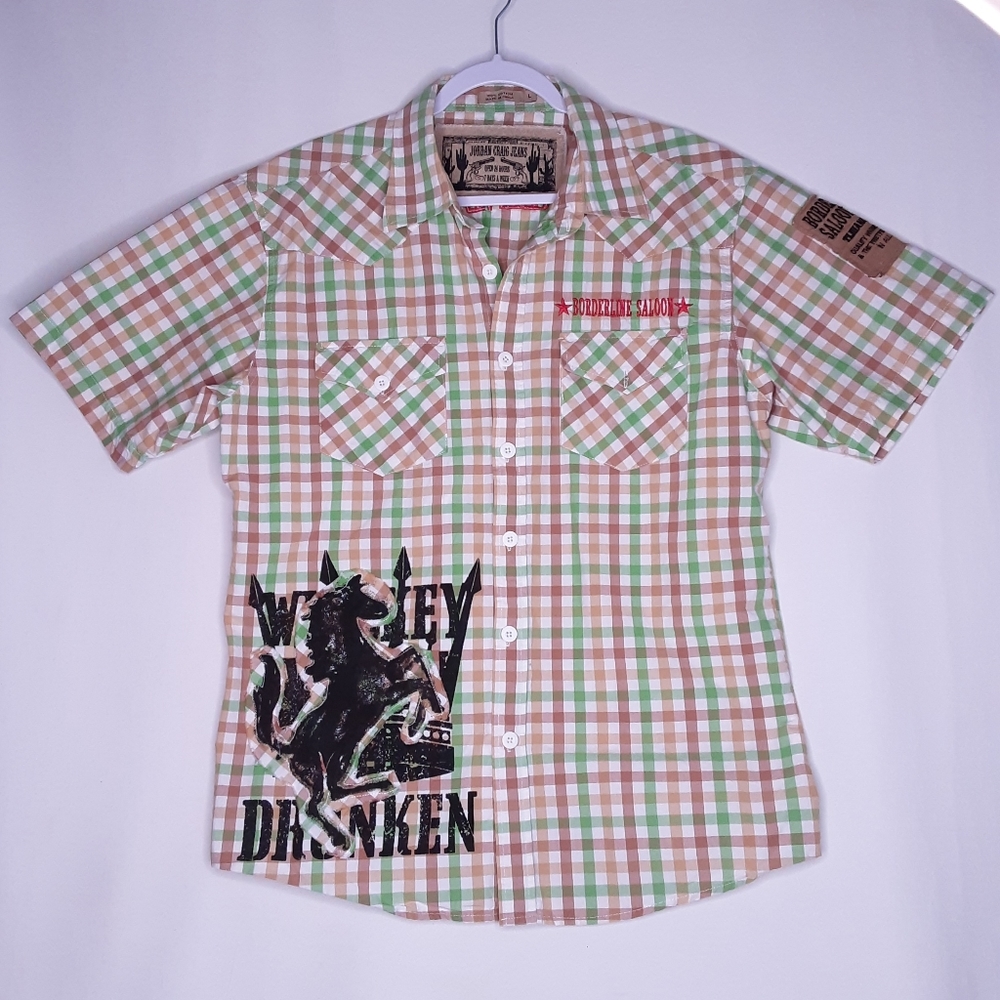 💎Jordan Craig Mens Multicolor Plaid Graphic Shirt Sleeve Shirt Size Large